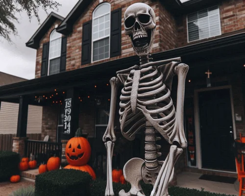 12 foot skeleton infront of house