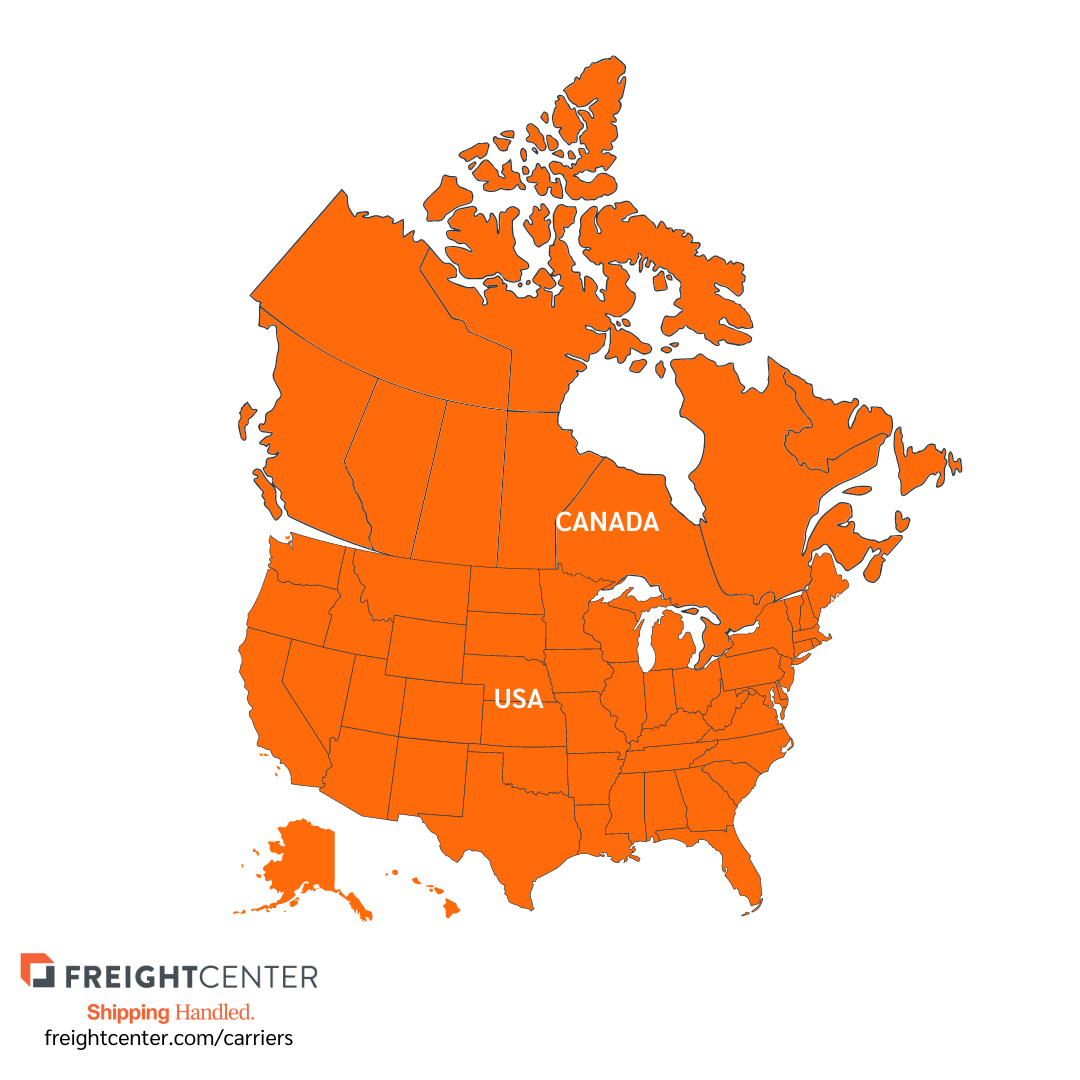 map of north america showing FreightCenters coverage