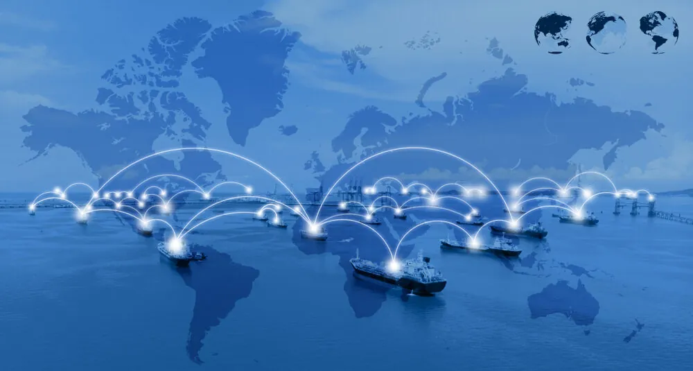 Global,Network,Coverage,World,Map,Importexport,,Oil,Ship,Tanker,Network