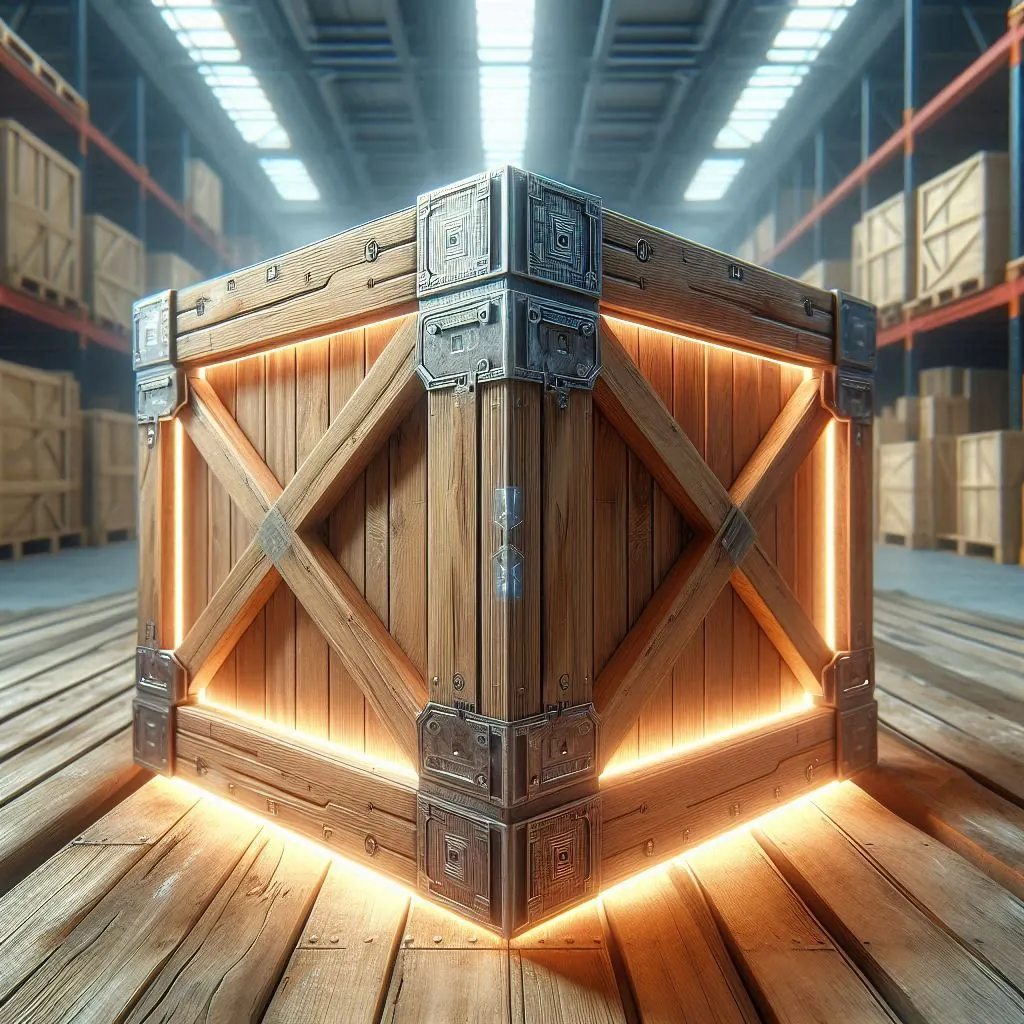 a crate in a warehouse with a glow emitting from it