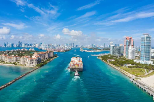 container ship entering the Port of Miami