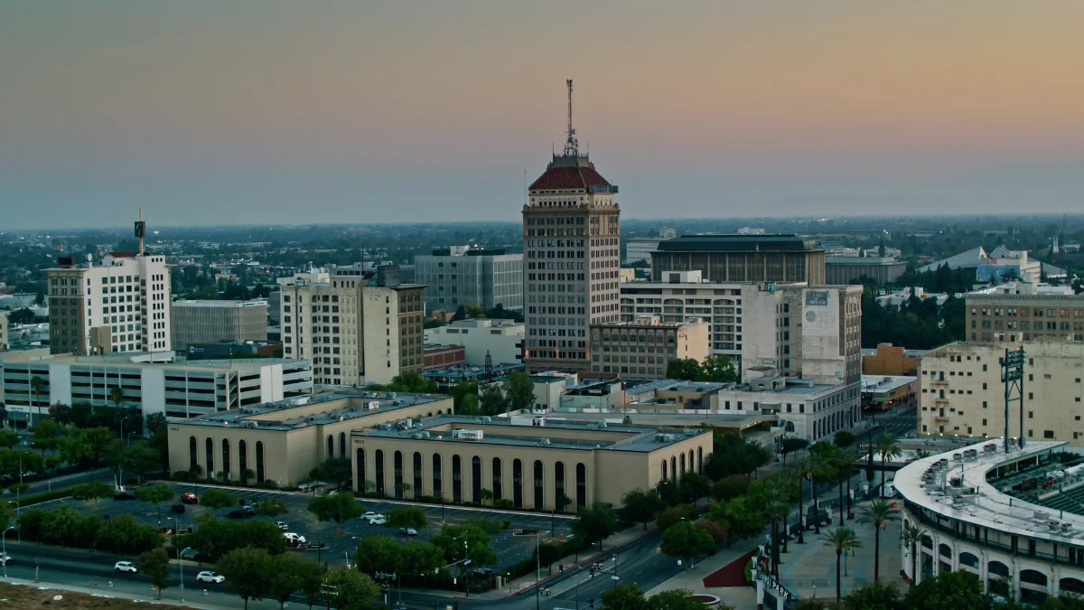 Fresno Freight Shipping Fresno cityscape at dawn