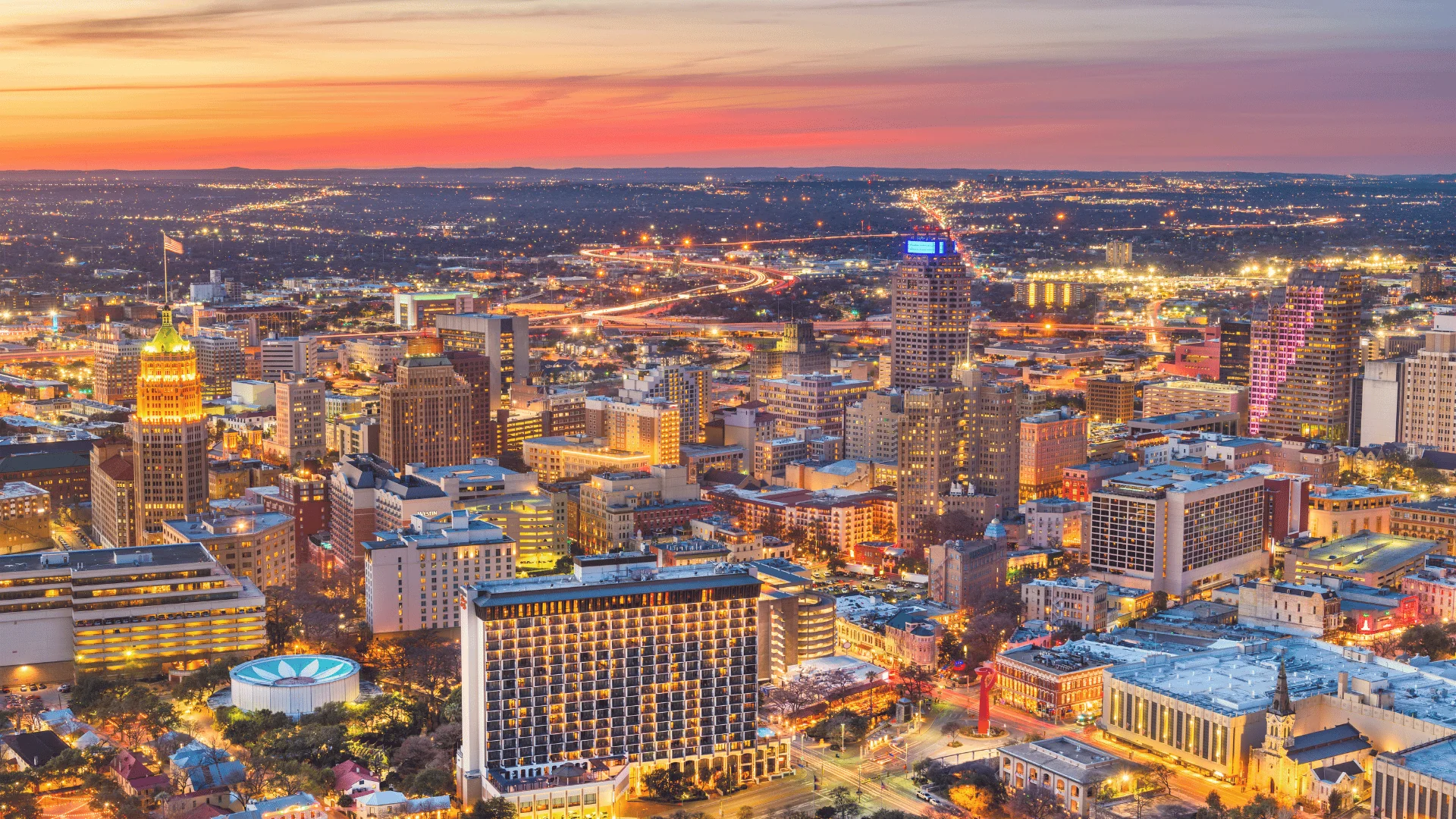 San Antonio Freight Shipping city aerial view night