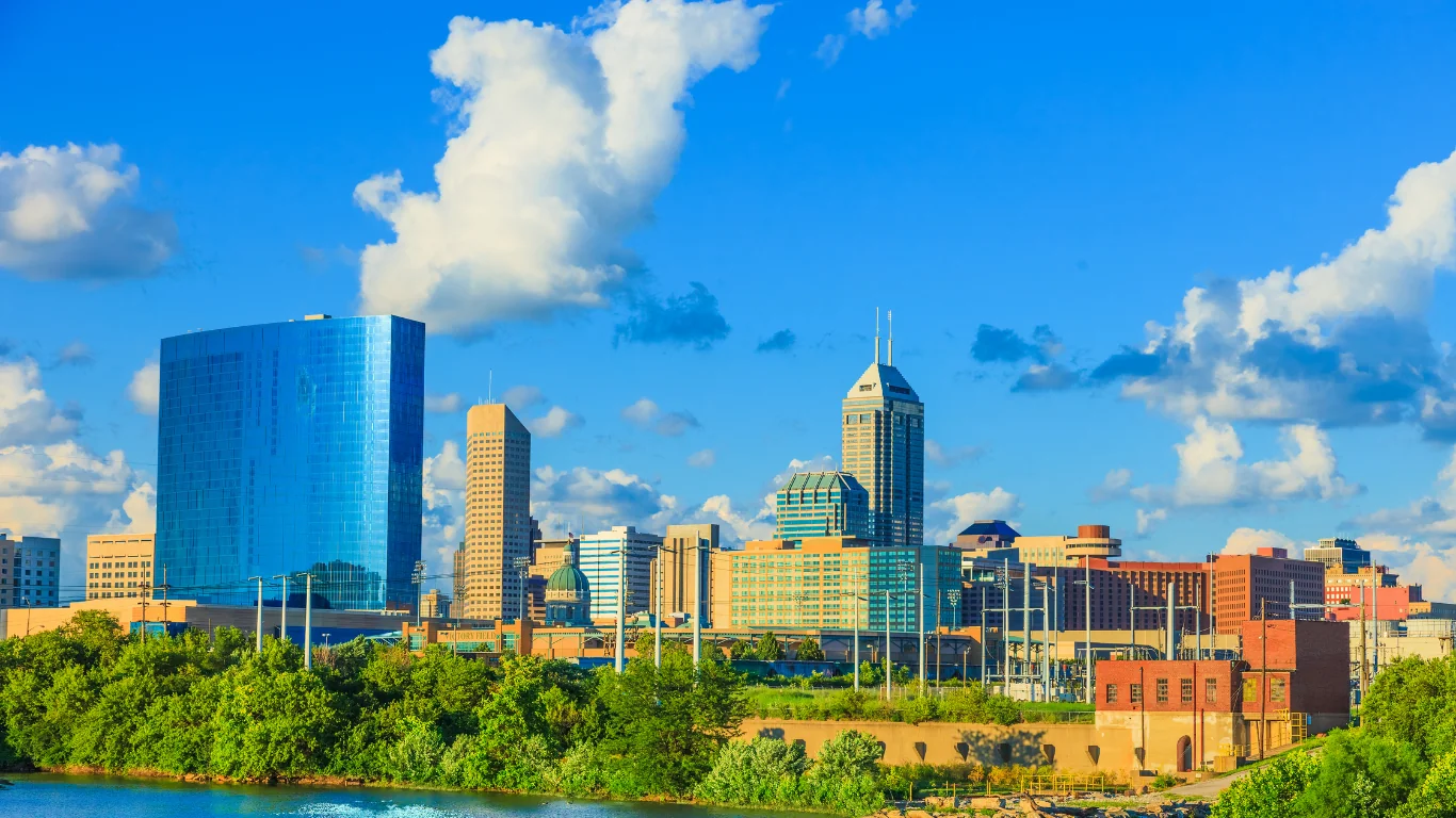 far shot of the city of Indianapolis during the day