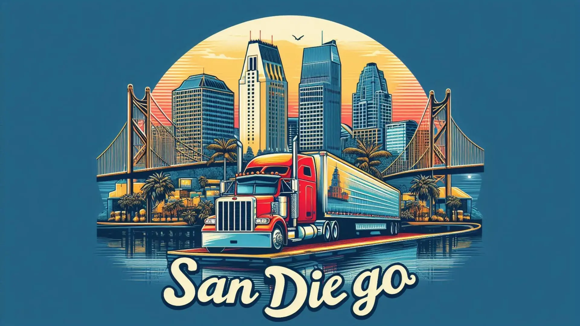 illustration of a truck with san diego in background