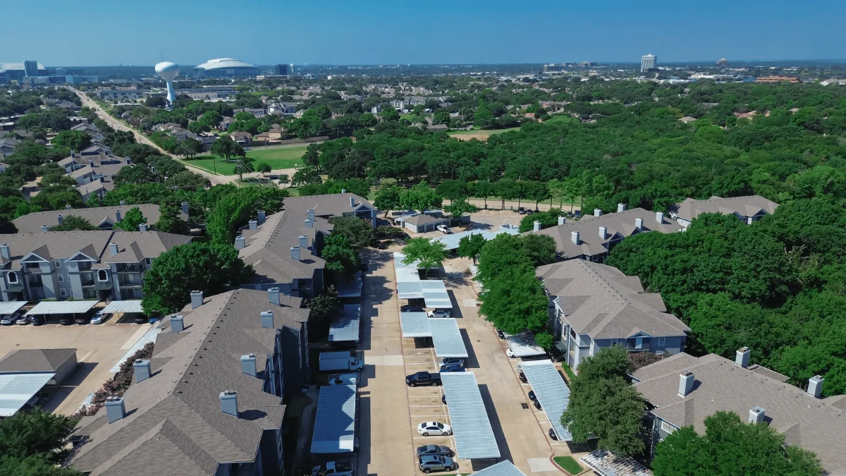 Arlington Freight Shipping aerial view of houses with Arlington cityscape in background