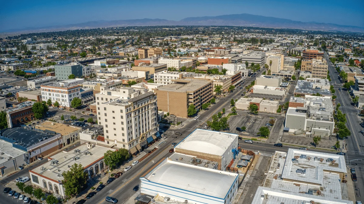 Bakersfield Freight Shipping aerial skyline of Bakersfield and its roads