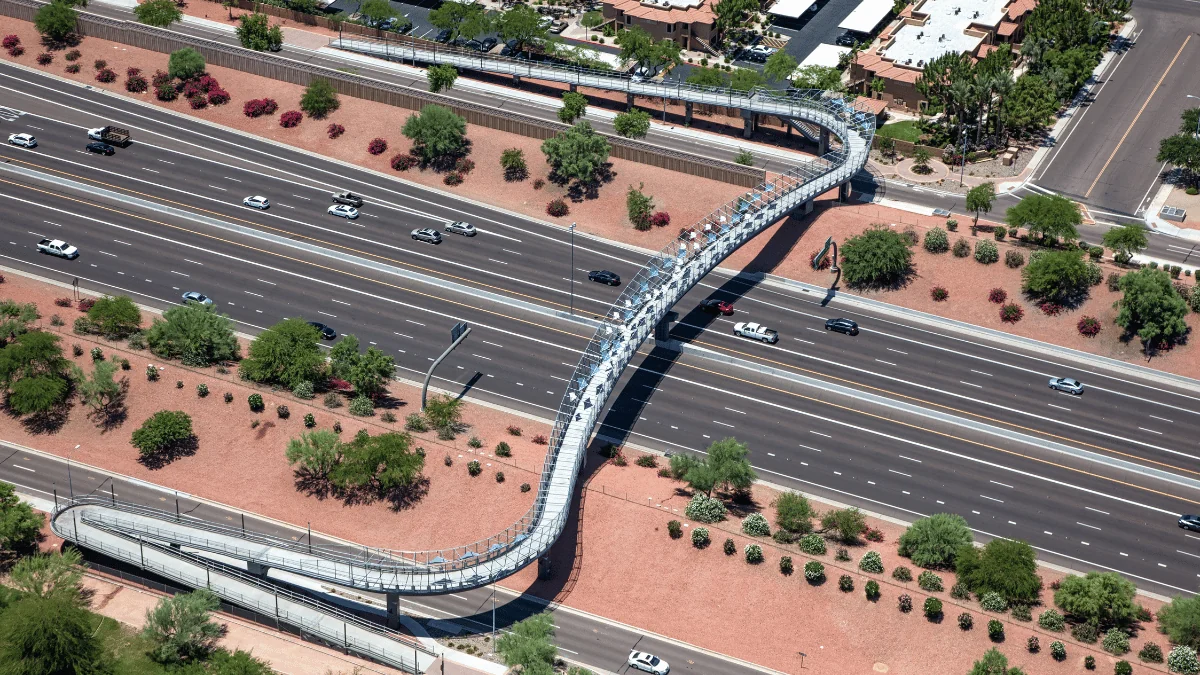 Chandler Freight Shipping pedestrian cycling bridge over the Loop 101 freeway in Chandler