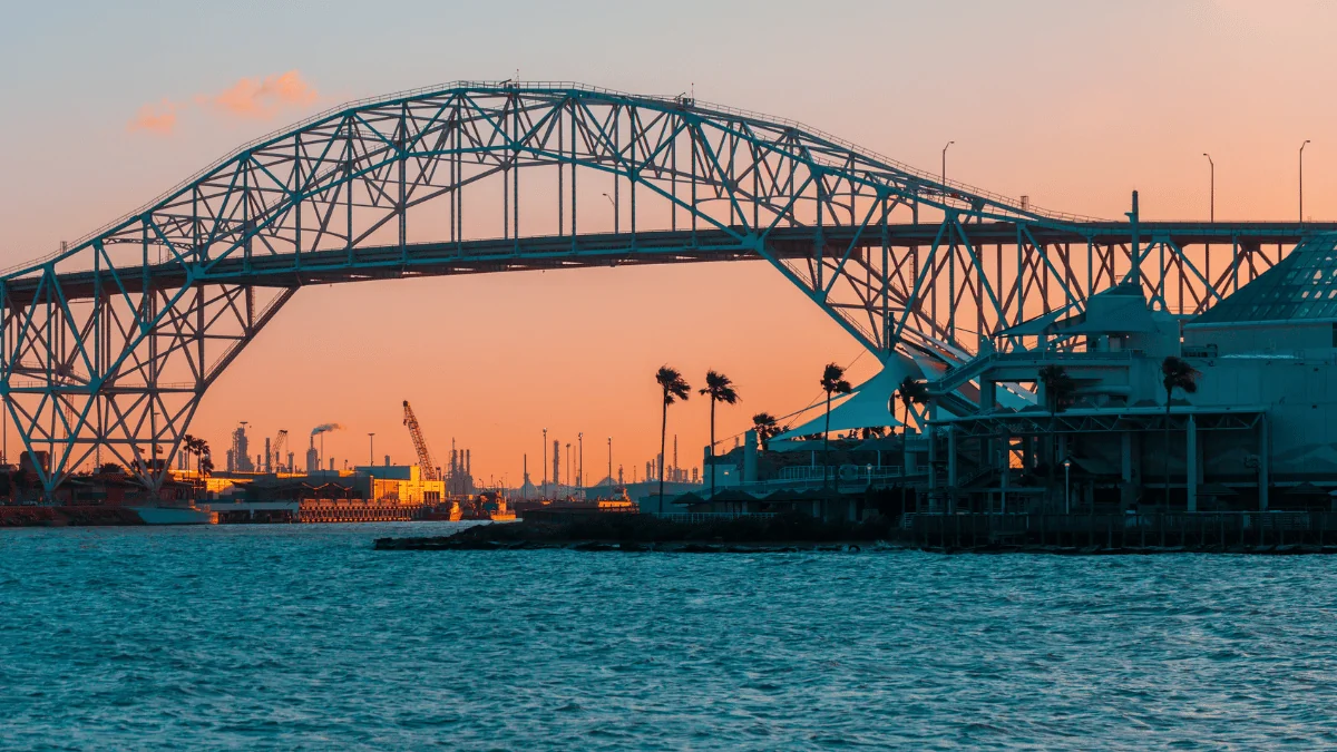 Corpus Christi Freight Shipping Harbor Bridge with Port of Corpus Christi in the background