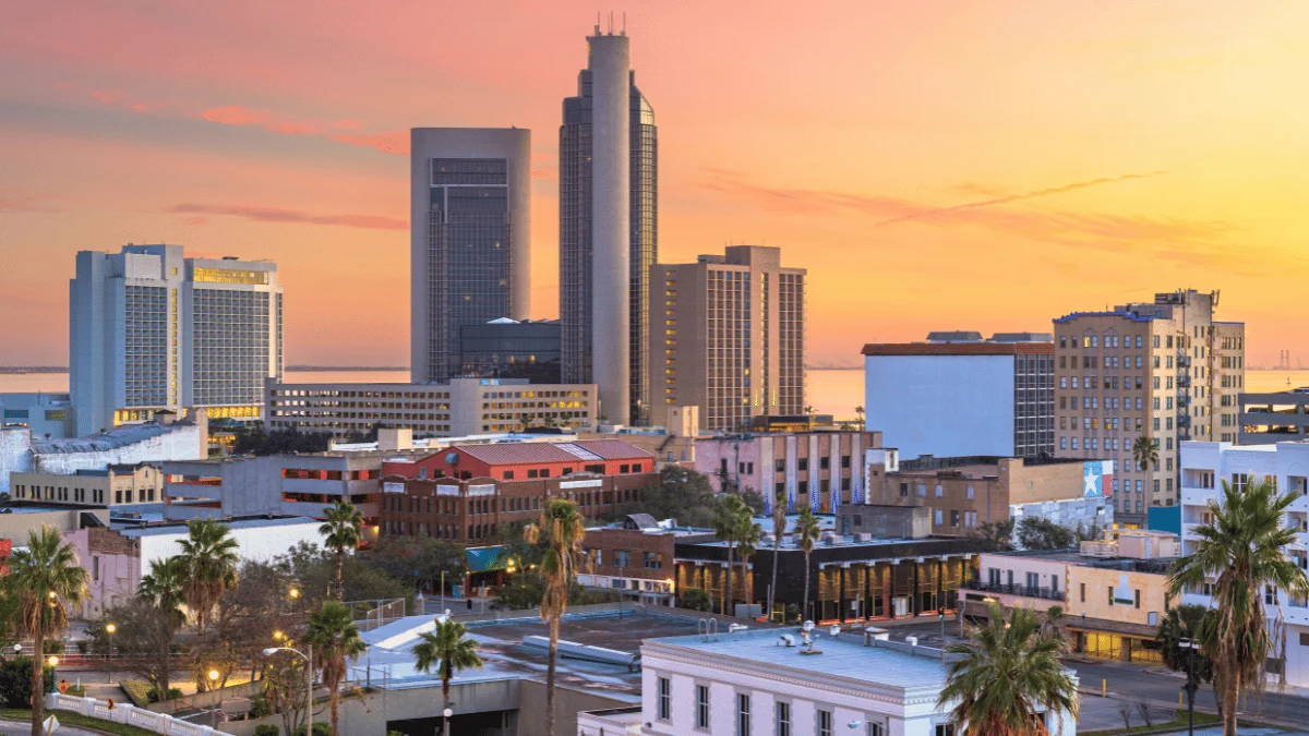 Corpus Christi Freight Shipping skyline of downtown Corpus Christi at sunset