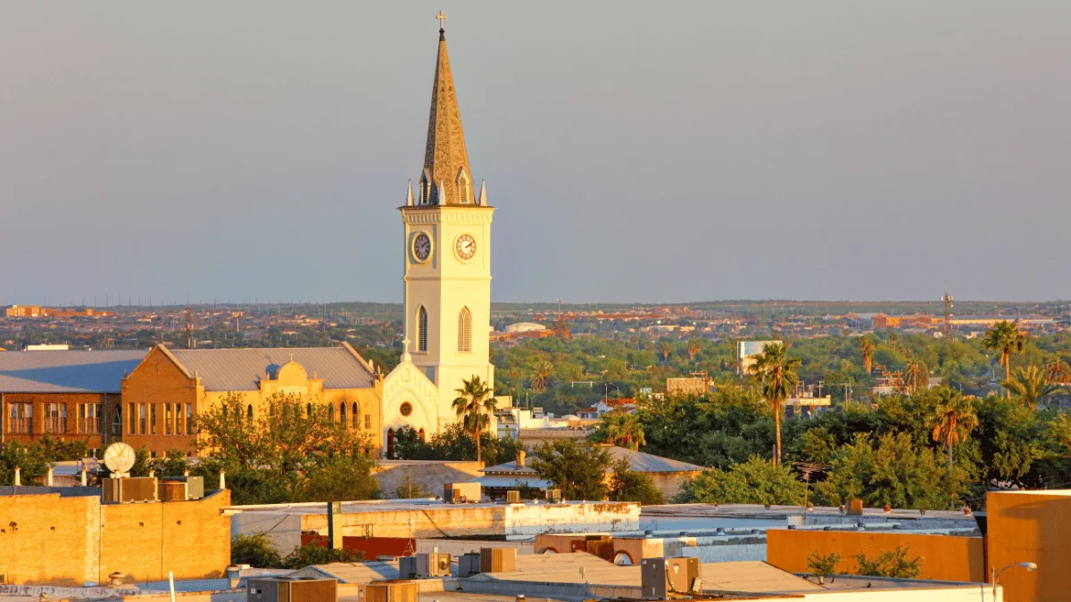 Laredo Freight Shipping Aerial view of church clock tower in Laredo during daytime