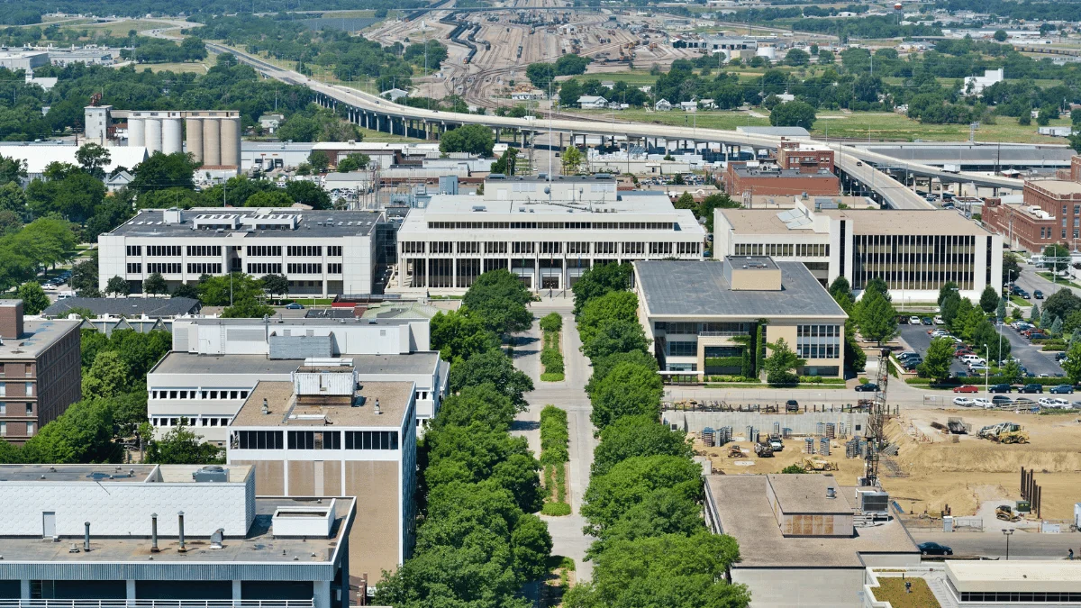 Lincoln Freight Shipping aerial view of downtown Lincoln