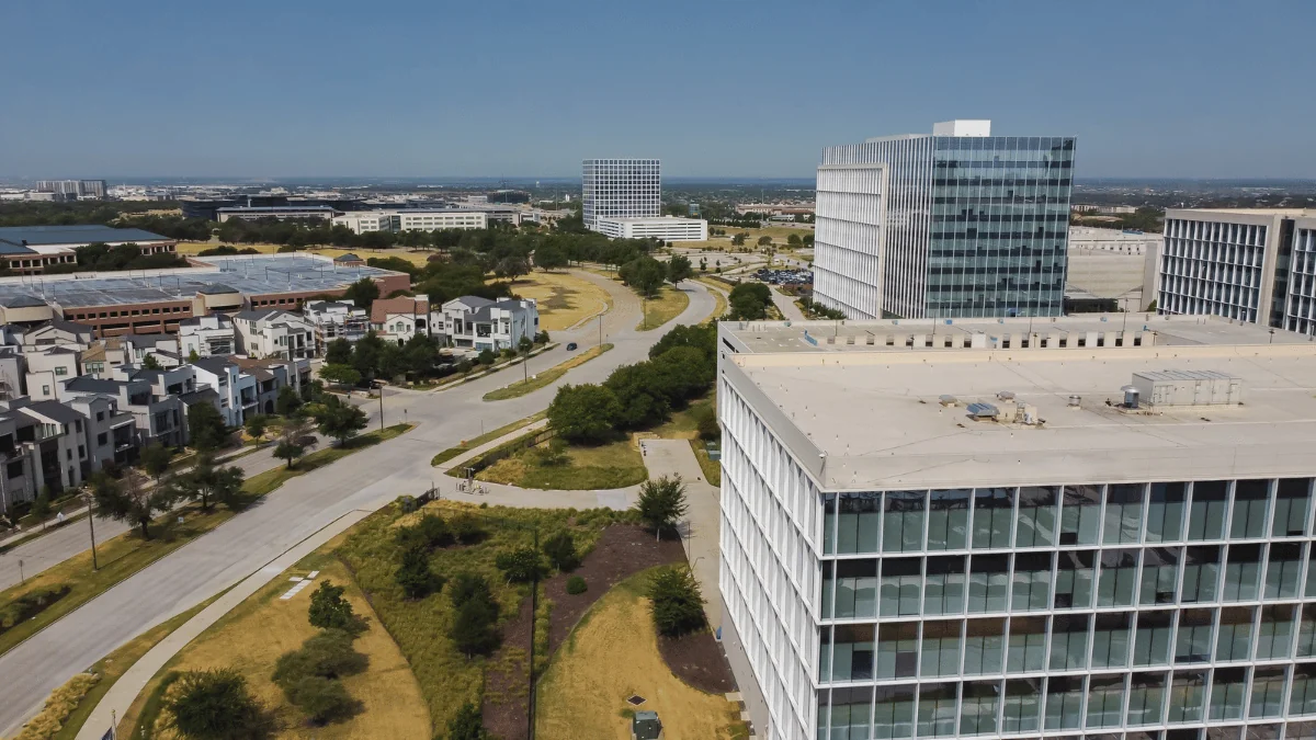 Plano Freight Shipping aerial view of buildings and apartments in Plano