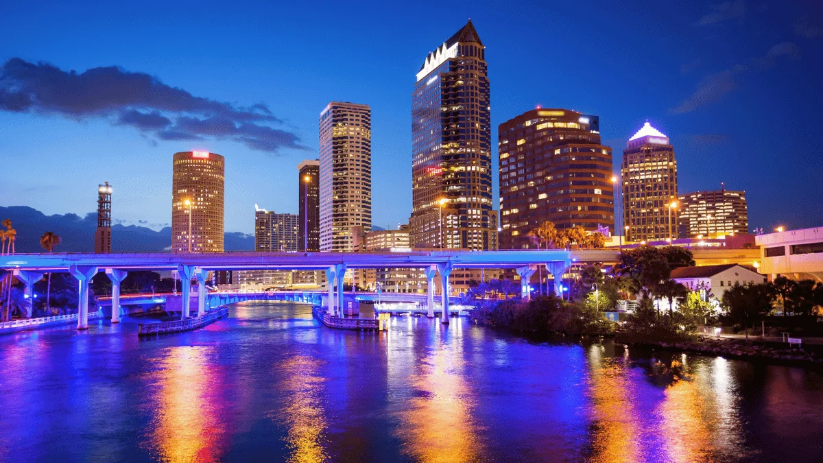 Tampa Freight Shipping Tampa waterfront cityscape at night