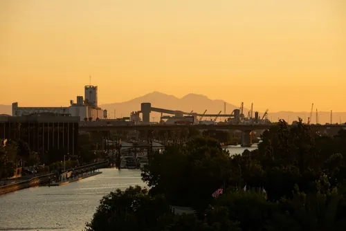 City of Stockton at sunset