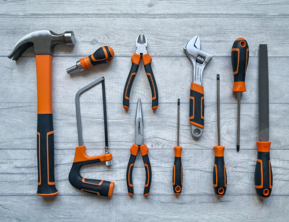 Black and orange construction tools