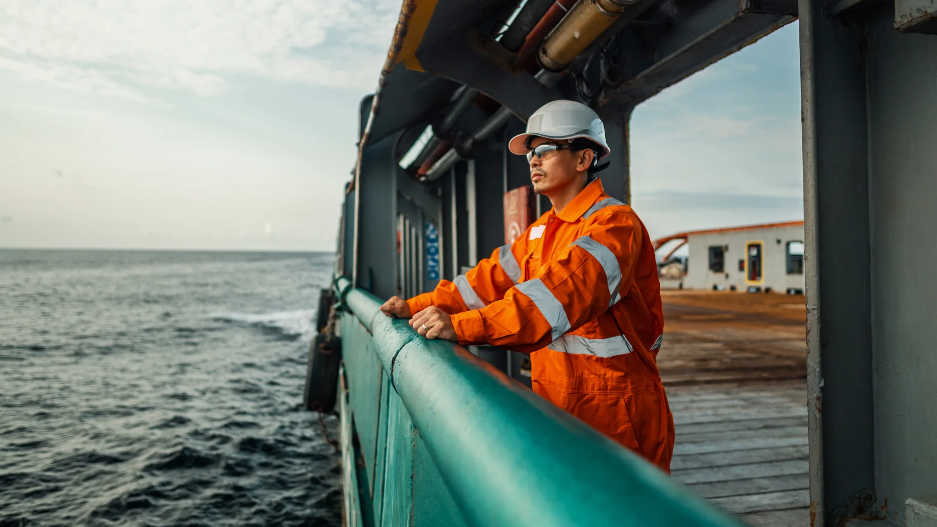 Become a Carrier Deck Officer in PPE uniform on deck of container ship