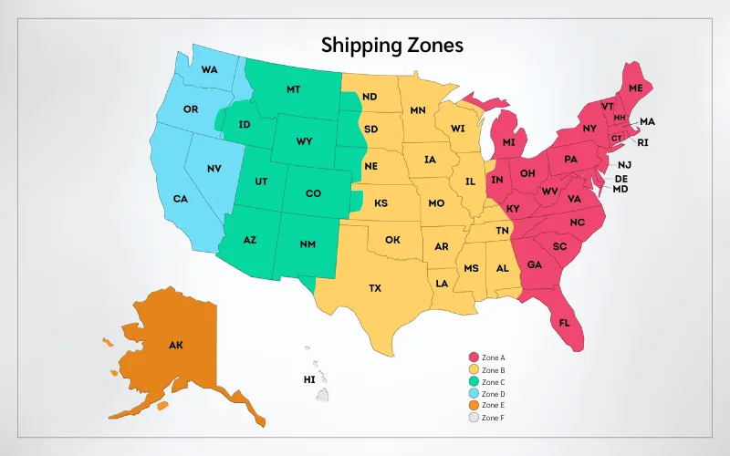 shipping zones map