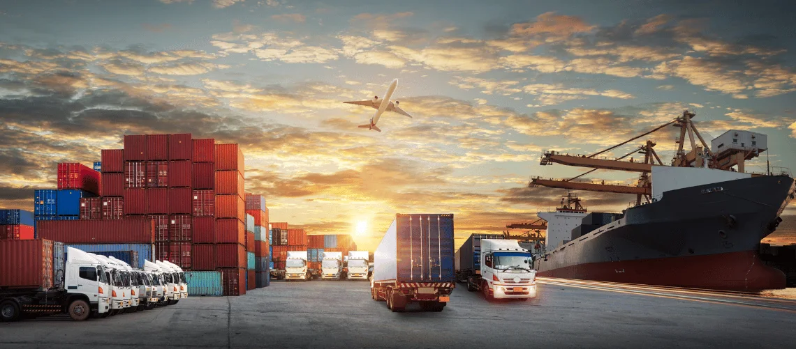 What Is Freight panoramic view of different freight transportation modes at a port