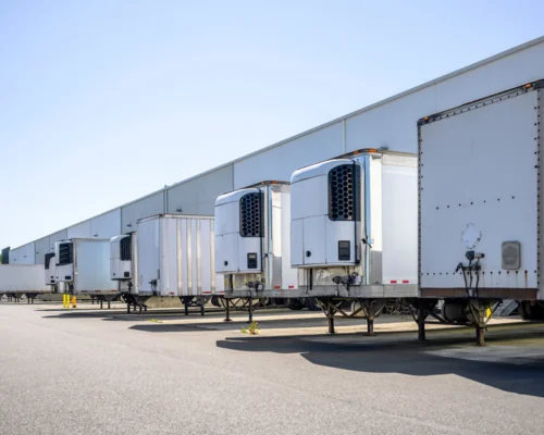 dry van semi trailers with reefer units on the front wall 