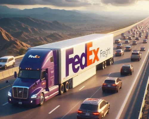 Fedex Freight Semi Trailer on busy highway