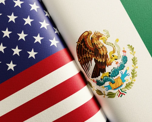 flags of United States and Mexico overlapping