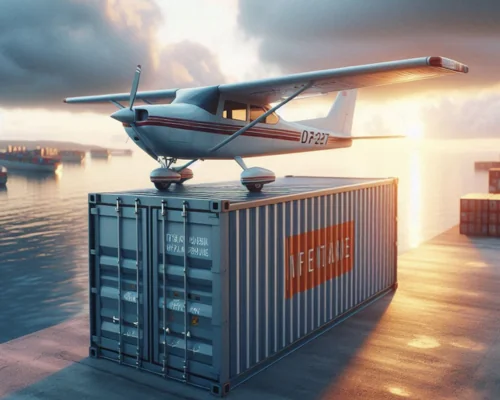 small aircraft on a shipping container 