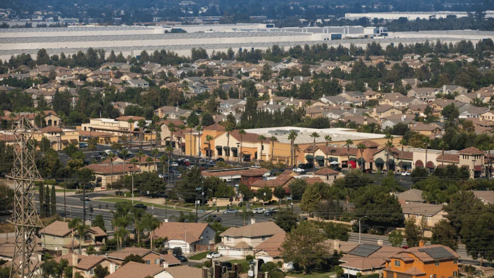 Fontana Freight Shipping aerial view of a residential area near downtown Fontana