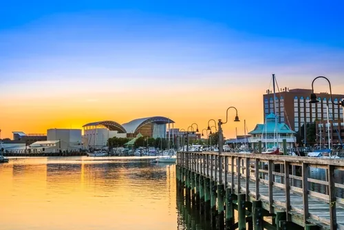 Sunrise on the water in Hampton Virginia