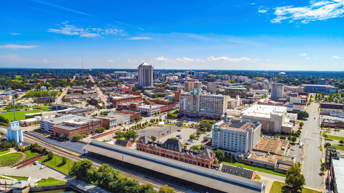 Montgomery Freight Shipping aerial view of downtown Montgomery during the day