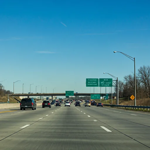 A photorealistic image of a freeway outside of Warren, MI.