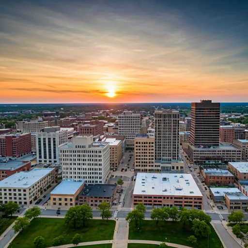 city of Rockford IL at sunset