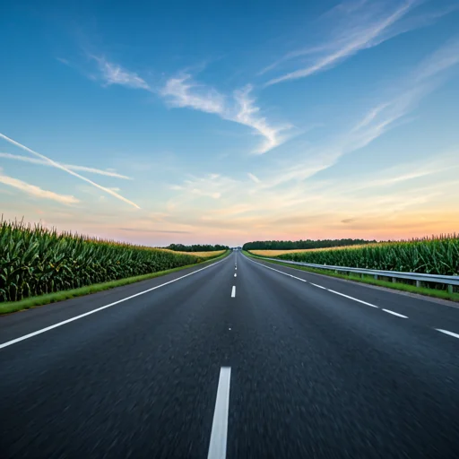 a freeway going through a corn field