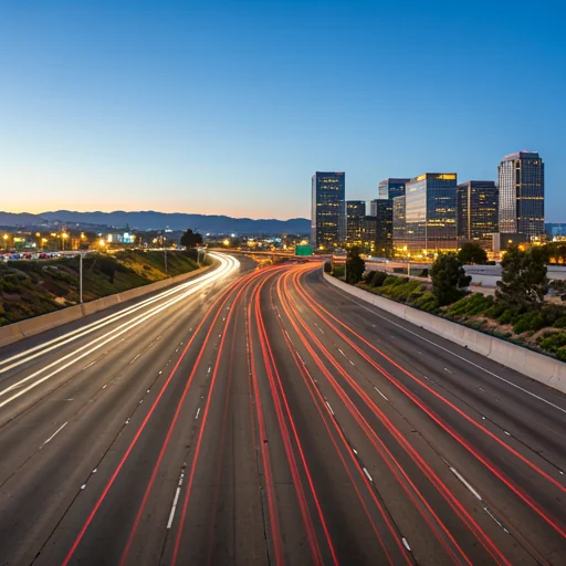 A photorealistic image of a freeway in Pasadena, CA