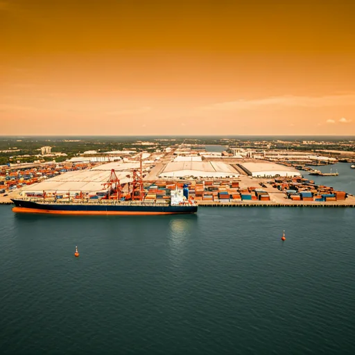 the Port of Wilmington with an orange colored sky