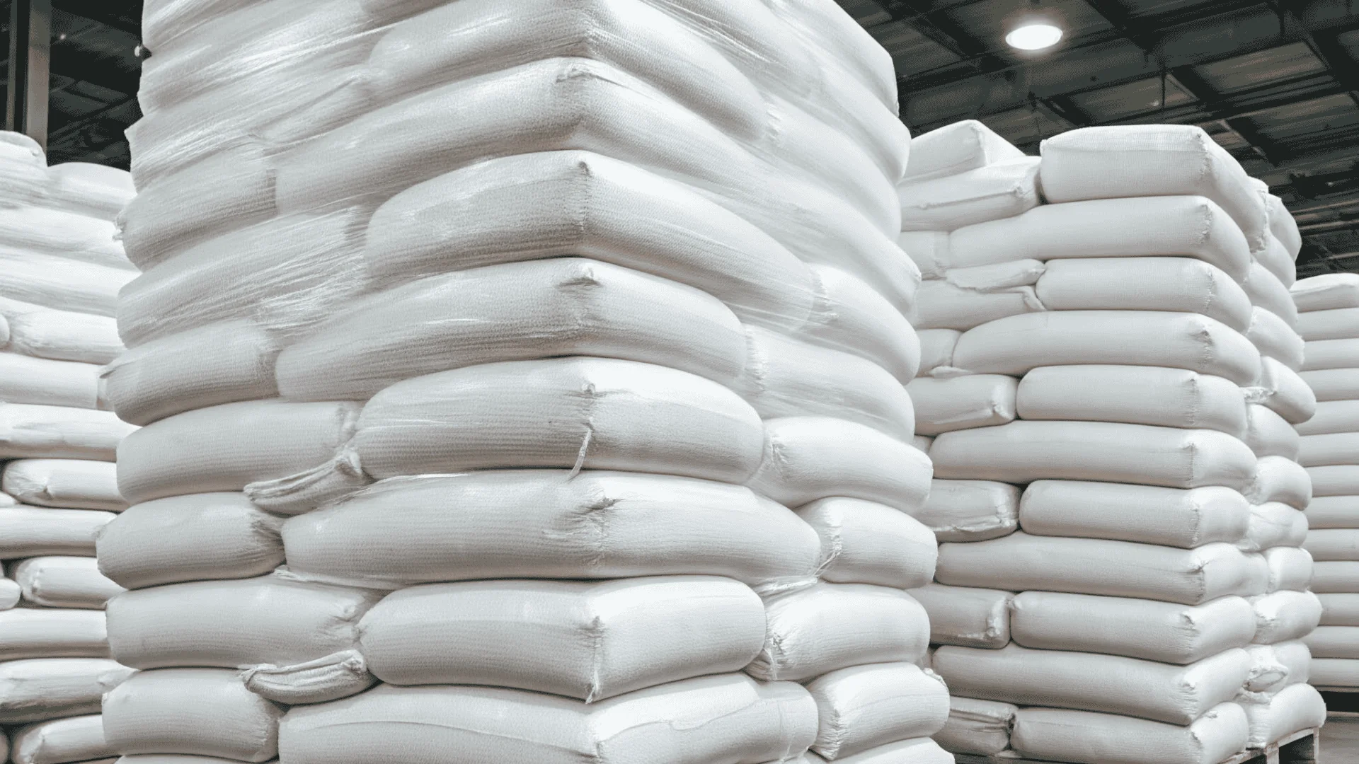 pallets of flour in warehouse on pallets