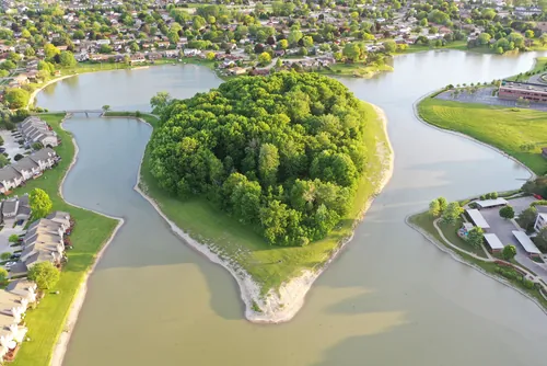 An aerial view of a peninsula in Sterling Heights, Michigan