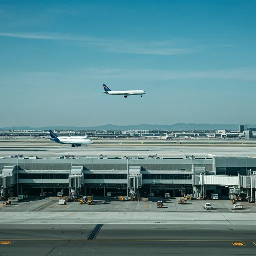 side distance view of a busy airport