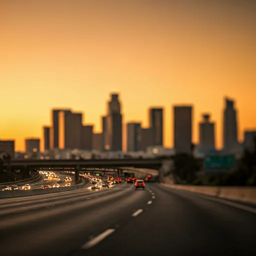 A photorealistic image of I-5, a freeway into Los Angeles