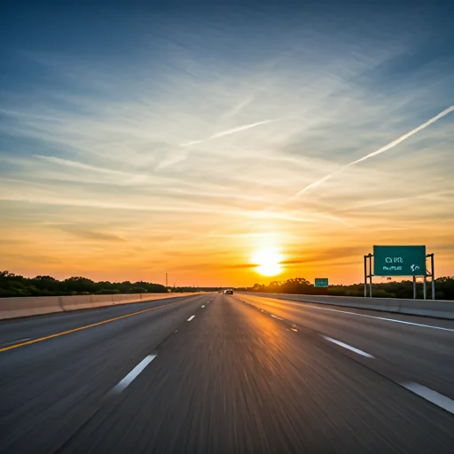 A photorealistic image of Southern Texas Highway at sunset