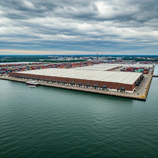 A photorealistic image of the port of Virginia