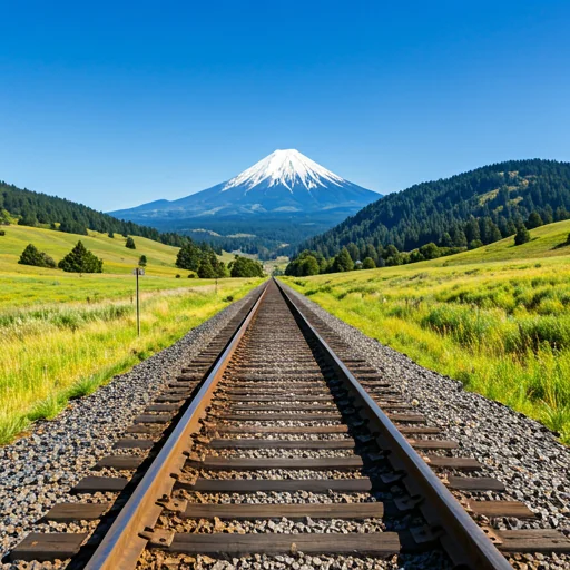 A photorealistic image of a railroad track in Oregon