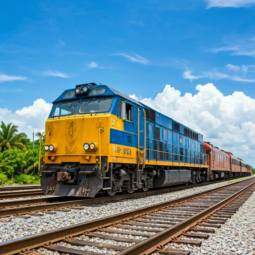 A photorealistic image of a train on a railroad track in Cape Coral