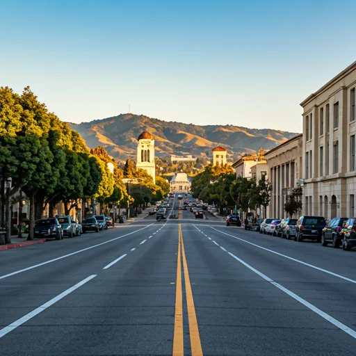 the city of Santa Clara, California with mountains in background