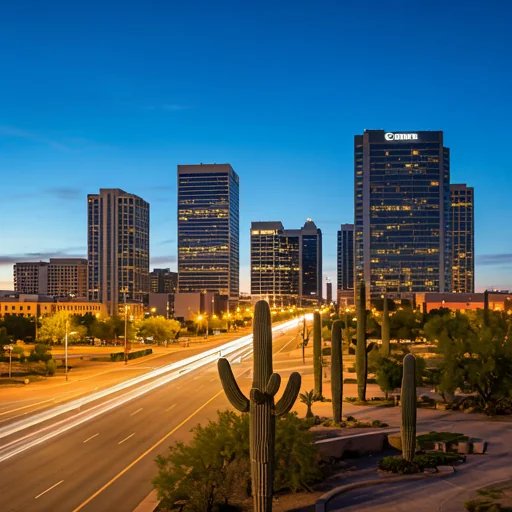 A photorealistic image of Tempe, AZ at night