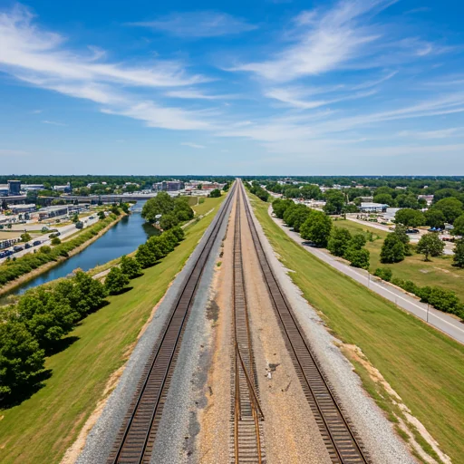 A photorealistic image of a railroad track running through Newport News VA