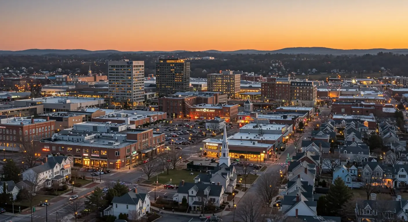 city of Danbury, CT at dusk