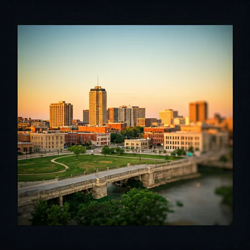 a bridge in Elgin, Illinois at sunrise