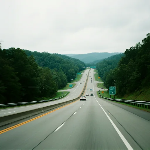 a freeway going through the hills of North Carolina