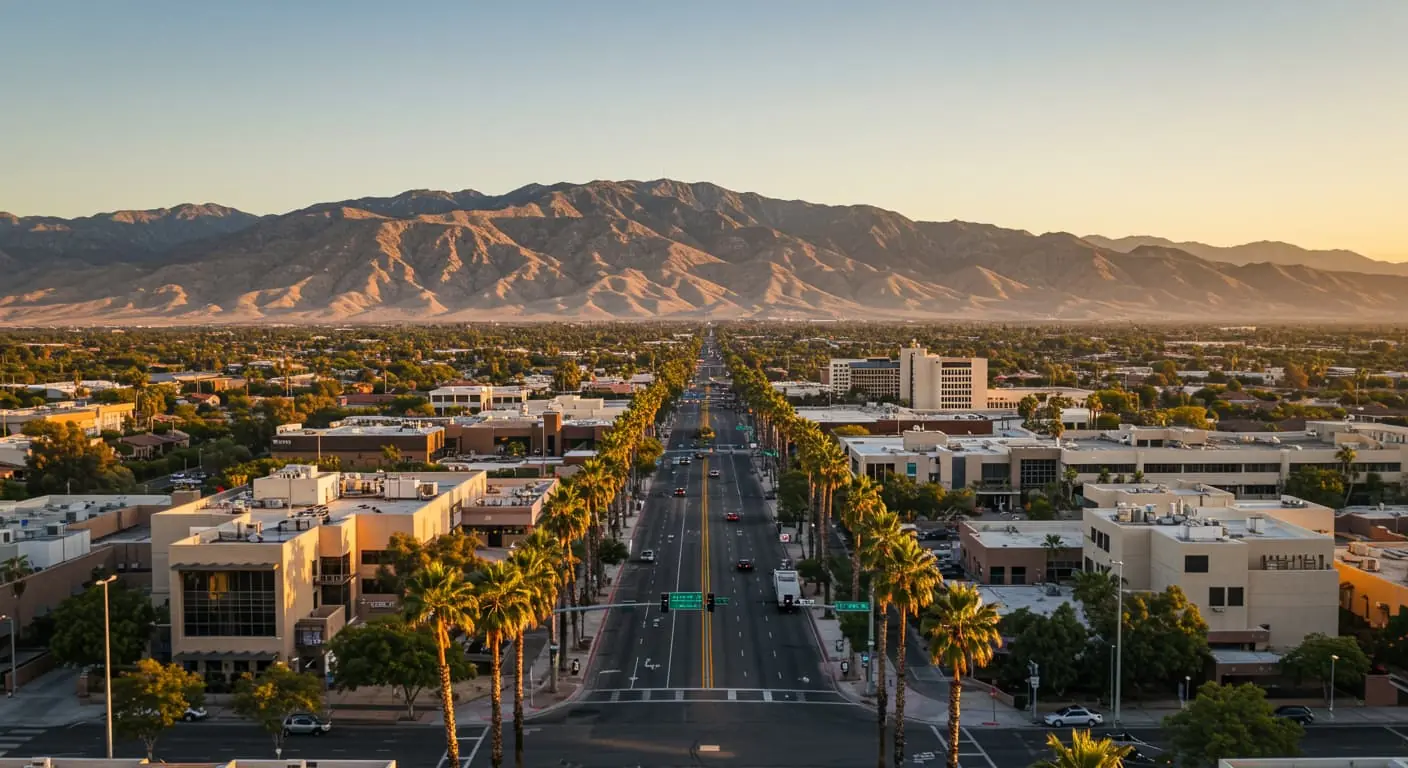 aerial view of the city of Indio, CA